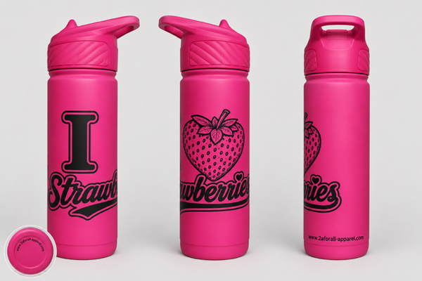 I Love Strawberries Pink Water Bottle 240z