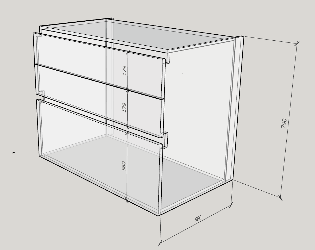 TC1 Caisson cuisine 2 tiroirs 1 casserolier
