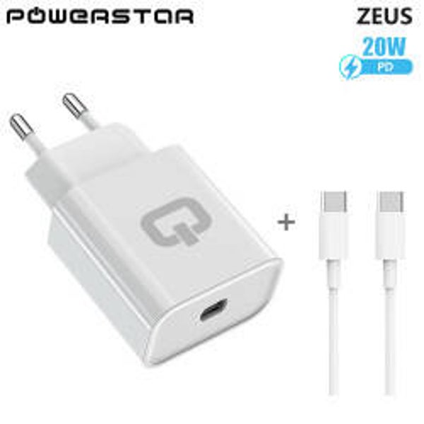 Powerstar ZEUS Ladegerät 20W USB-C + Typ-C Kabel Weiß