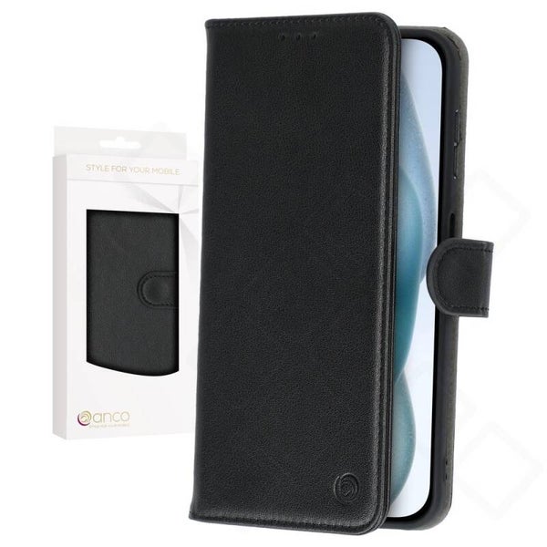 anco Basic Bookcase für iPhone 15 Plus – Leder Hülle
