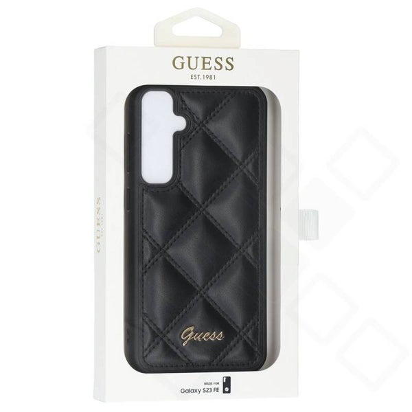 Guess Quilted Metal Logo Case Schwarz für Samsung Galaxy S23 FE – Stepphülle aus Kunstleder mit Logo