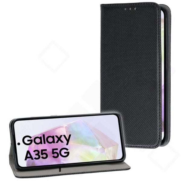 Bookcase Magnetic Hülle für Samsung Galaxy A35 5G – Schwarz, PU Leder mit Kartenfach