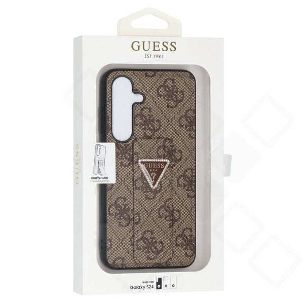 Guess 4G Triangle Grip Stand Hülle für Samsung Galaxy S24 – Braun