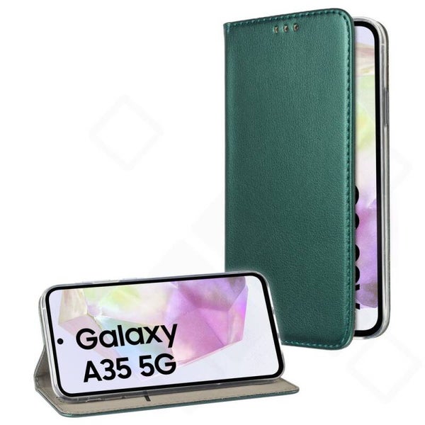 Bookcase Basic Magnetic für Samsung Galaxy A35 5G, PU Leder Handyhülle mit Kartenfach, dark green