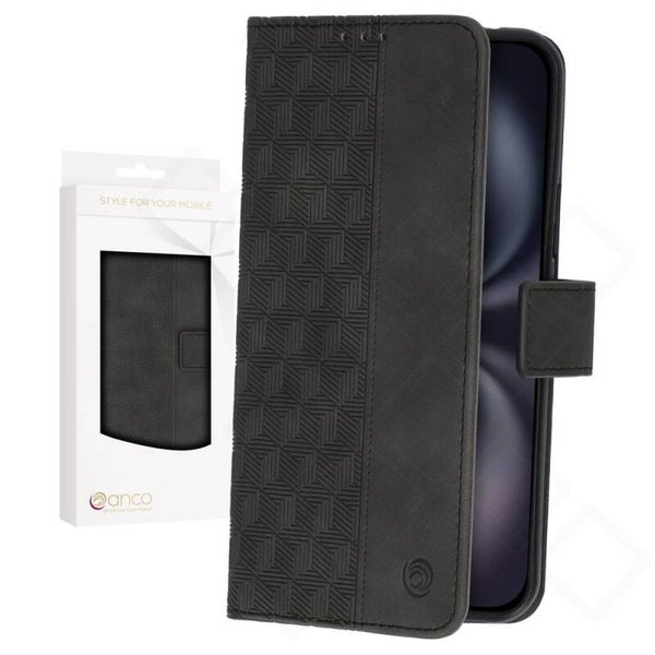 anco Bookcase Geometric für Apple iPhone 16, PU Leder Handyhülle mit Kartenfach