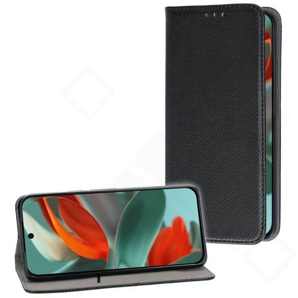 Bookcase Basic Magnetic Case für Google Pixel 9 / 9 Pro, PU Leder Handyhülle mit Magnetverschluss, schwarz