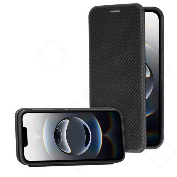 anco Bookcase Carbon Optic Hülle für iPhone 16e – Handyhülle mit Kartenfach
