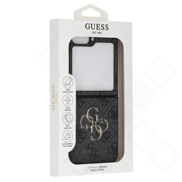 Guess 4G Metal Logo Case für Samsung Galaxy Z Flip6 / Flip7 FE – edle PU-Leder Hülle mit Logo