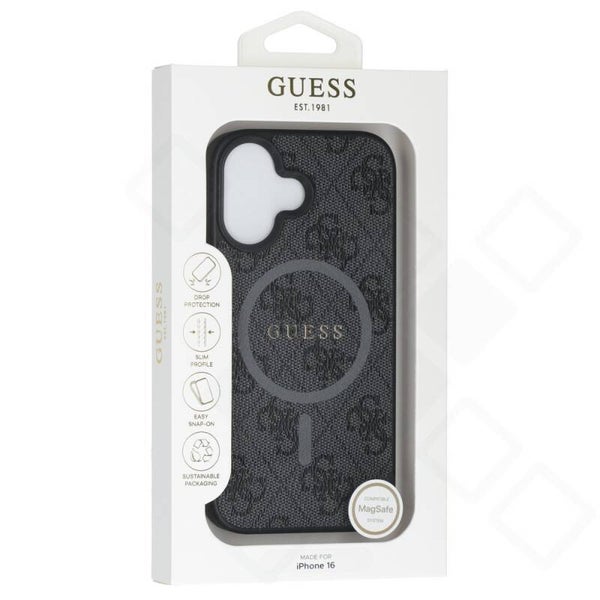 Guess 4G MagSafe Leder Case mit Ring für iPhone 16 – black