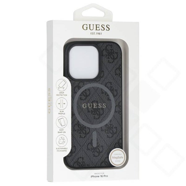 Guess 4G MagSafe Hülle für iPhone 16 Pro – PU Leder, schwarz