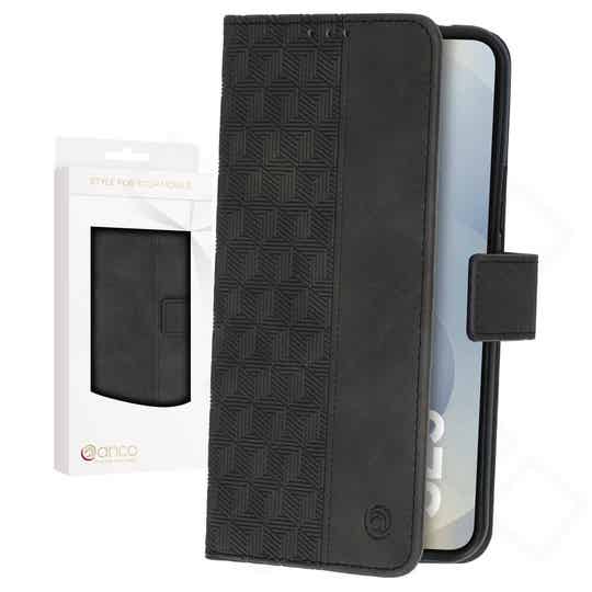anco Bookcase Geometric für Samsung Galaxy S25 – Schwarz | PU Leder Handyhülle mit Kartenfach & Magnetverschluss