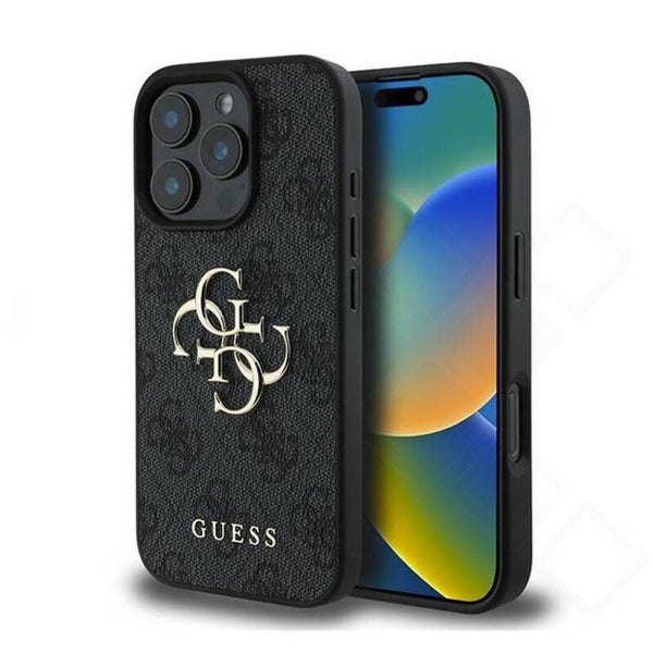 Guess 4G Metal Logo Case für iPhone 16 Pro – schwarze Handyhülle | Original