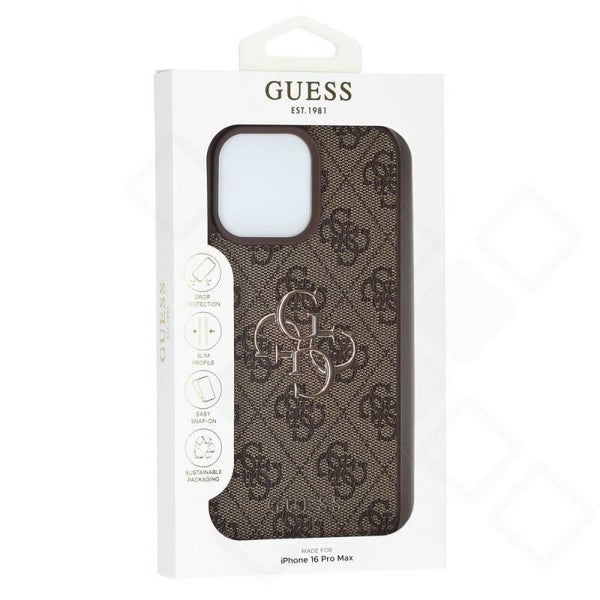 Guess 4G Metal Logo Case iPhone 16 Pro Max – brown Hülle