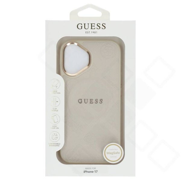 Guess Peony Leder Case für iPhone 17 – beige | MagSafe