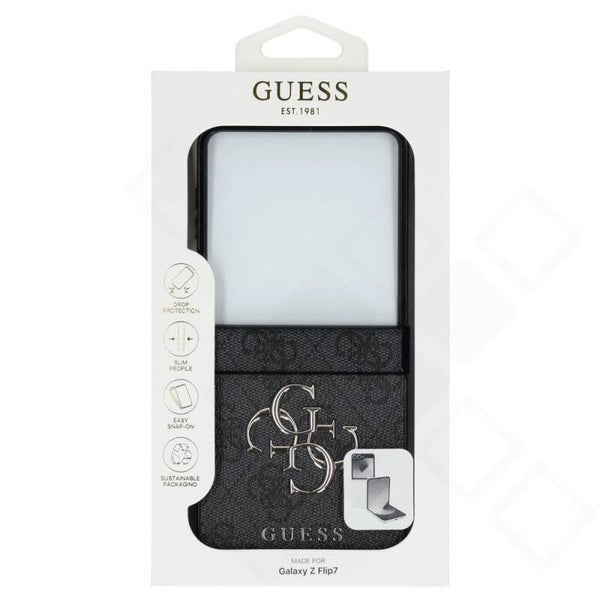 Guess Big 4G Logo Classic Hülle für Samsung Galaxy Z Flip7 – edle Schutzhülle aus Öko-Leder mit Metall-Logo