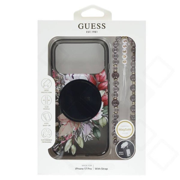 Guess IML Flowers Strap MagSafe Handyhülle für iPhone 17 Pro – Original