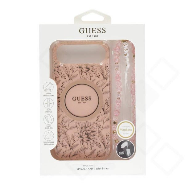 Guess IML Flowers Strap MagSafe Case für iPhone Air – pink