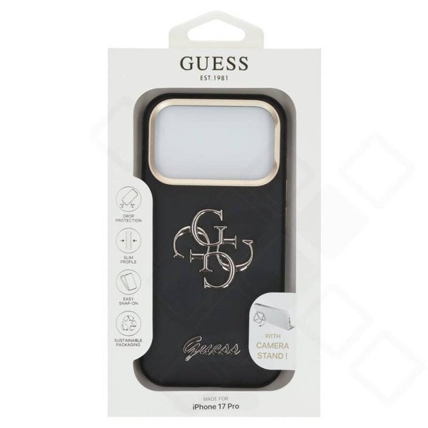 Guess 4G Logo Stand Case für iPhone 17 Pro – PU Grained