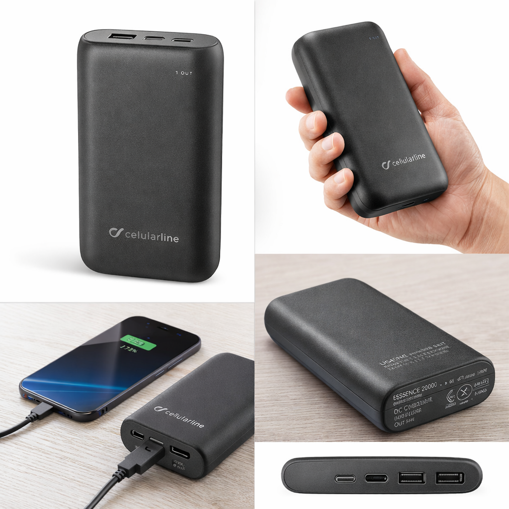 Cellularline Power Bank ESSENCE 20000 mAh, 12 W, USB-C/Micro-USB Input, USB Output, Schwarz