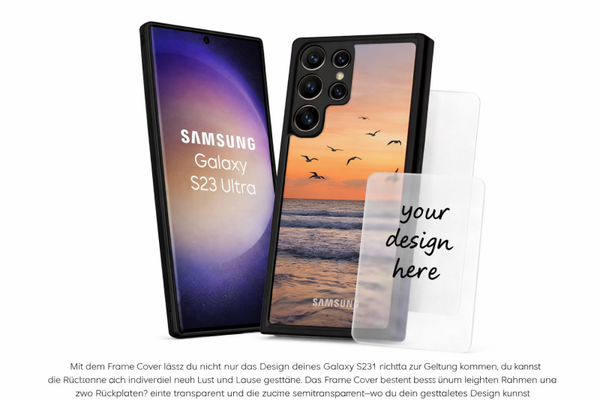 Samsung Frame Cover für Galaxy S23 Ultra, Wechselrahmen mit transparenter & semitransparenter Rückplatte