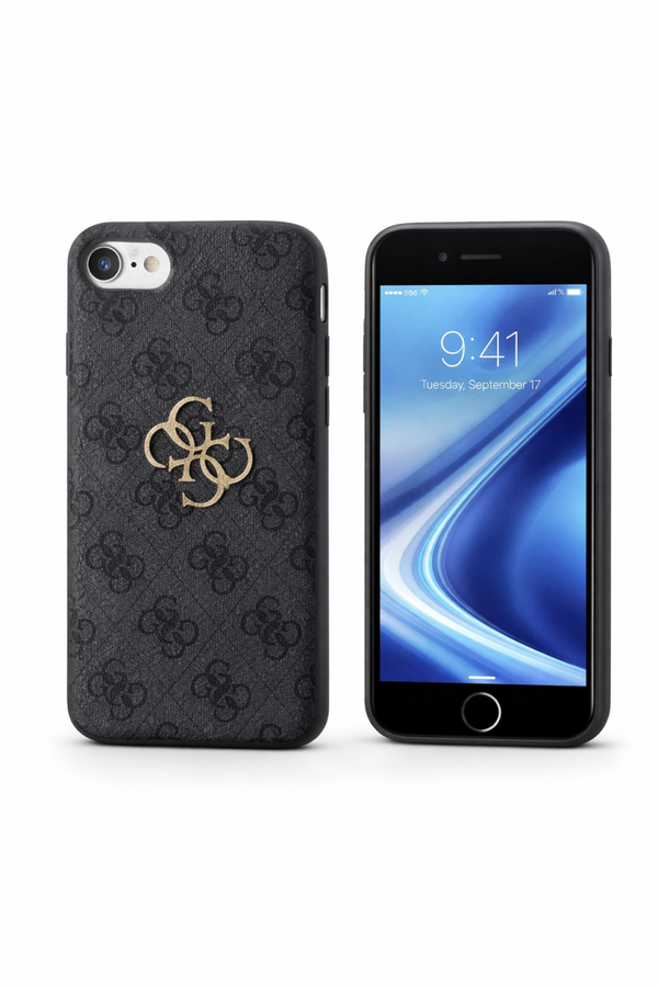 Guess PU 4G Metal Logo Case für Apple iPhone 7, 8, SE 2020, SE 2022 – schwarze Premium Schutzhülle