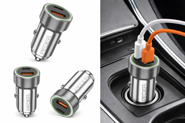 PEDEA KFZ-Schnellladegerät Dual 20W, USB-A QC 3.0 & USB-C PD, silber