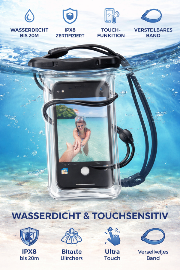 Cellularline Voyager Waterproof Case universal, IPX8 Handyhülle wasserdicht bis 20 m