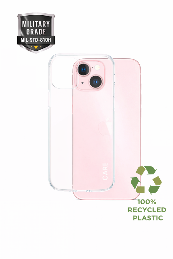 CARE Flagship Clear Case für Apple iPhone 15, Clear Hülle aus recyceltem Plastik, MIL-STD-810H