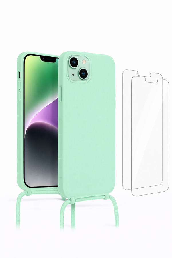 2× OKKES Tempered Glass für iPhone 13 Pro Max / 14 Plus + anco TPU Lanyard Case für iPhone 14 Plus