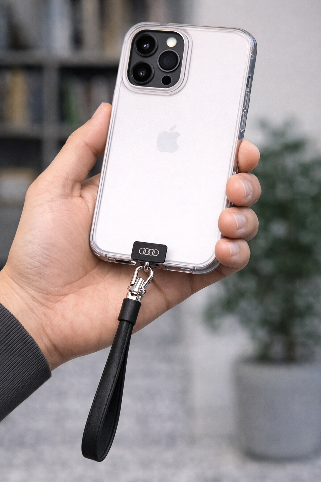 Audi Universal PU Leather Hand Strap, graue Handschlaufe aus PU-Leder, 28 cm