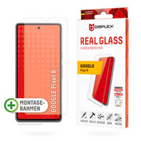DISPLEX Panzerglas Real Glass für Google Pixel 8 – 10H Schutzglas mit Montagerahmen