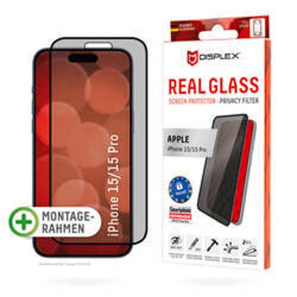 DISPLEX Privacy Glass für iPhone 15 / 15 Pro – Full Cover 10H