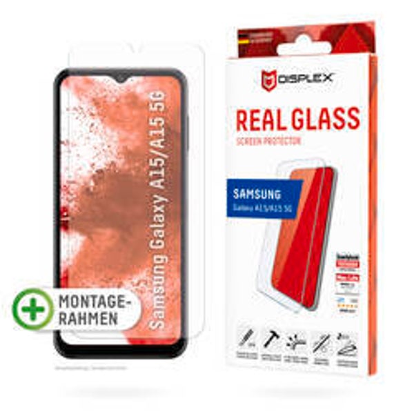 DISPLEX Panzerglas für Samsung Galaxy A15 / A15 5G – Real Glass 10H mit Montagerahmen