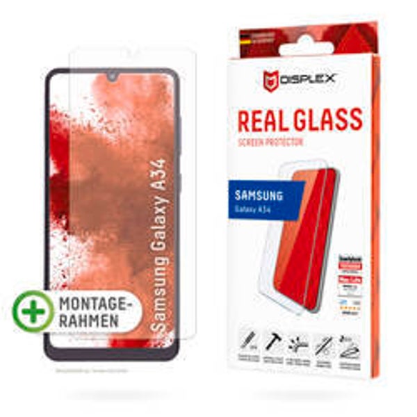 DISPLEX Real Glass Panzerglas für Samsung Galaxy A34 5G – mit Montagerahmen