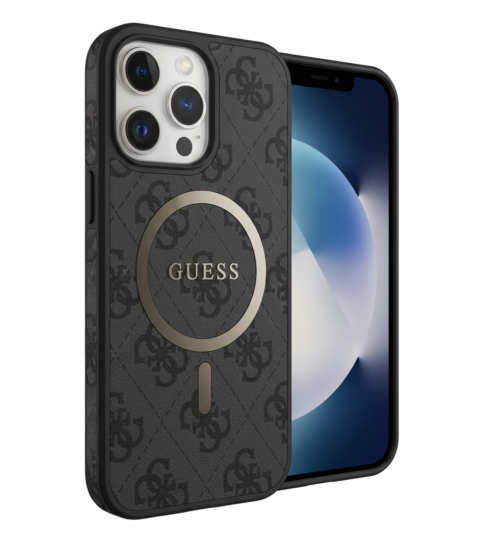Guess PU Leather 4G Colored Ring MagSafe Case für Apple iPhone 16 Pro – black