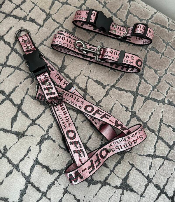PINK PAW-WHITE HARNESS, COLLAR & LEAD
