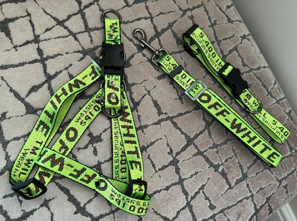 GREEN PAW-WHITE HARNESS, COLLAR & LEAD