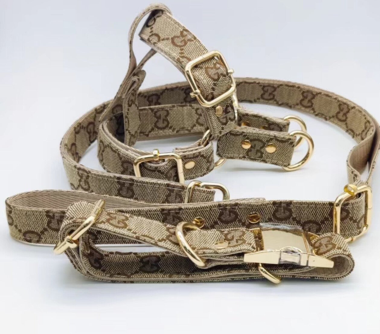 TAN POOCHI HARNESS, COLLAR & LEAD