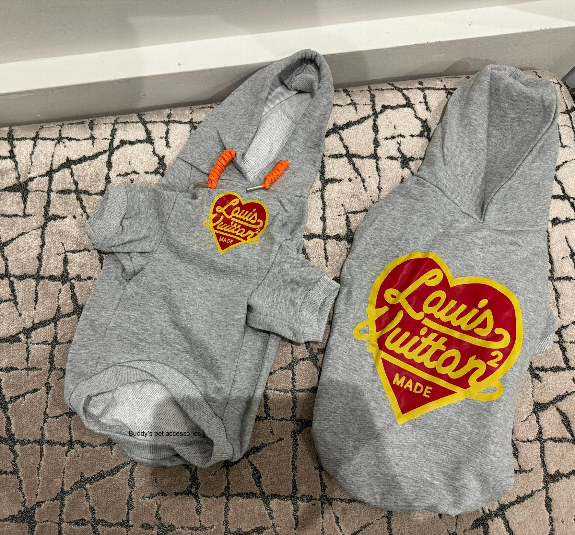 GREY HEART CHEWY VUITTON HOODIE