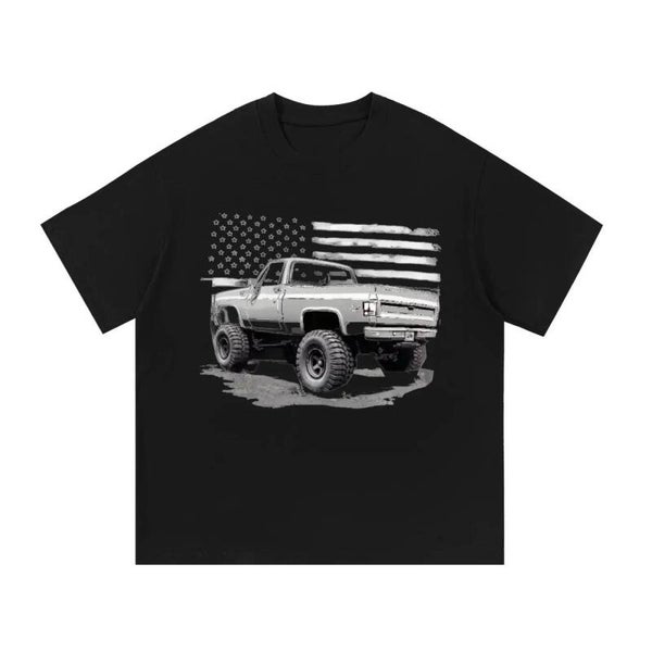 American Flag Lifted Truck Tee | Vintage Square Body 4x4 Shirt | RedKats