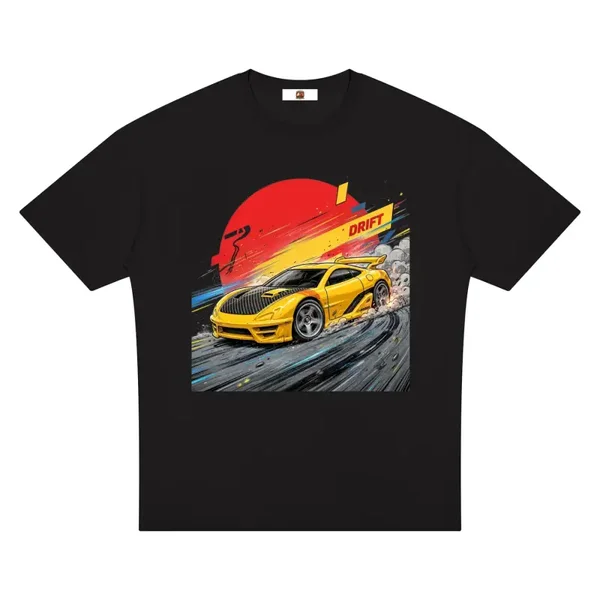 Series 2 Yellow Drift T-Shirt - Carbon Hood Coupe - Black Heavyweight