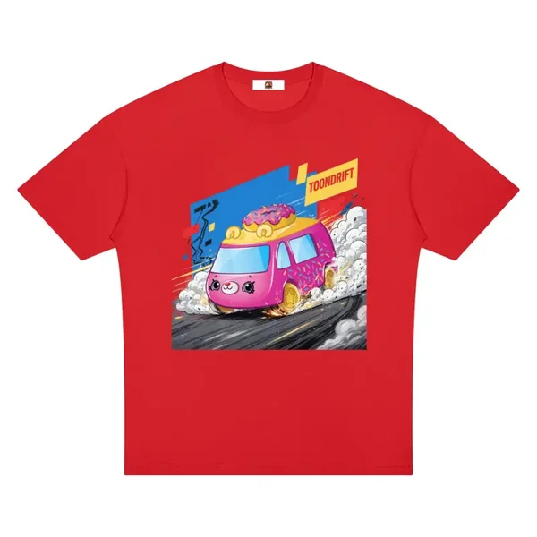 Pink Bear Sprinkles Donut Van Drift Graphic T-Shirt - Red (TOONDRIFT Edition)