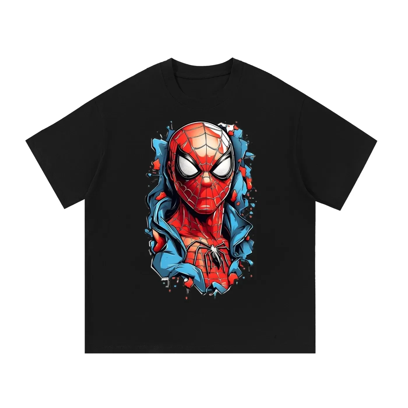 Dynamic Web-Slinger Illustration Tee - Red & Blue Arachnid Hero Shirt