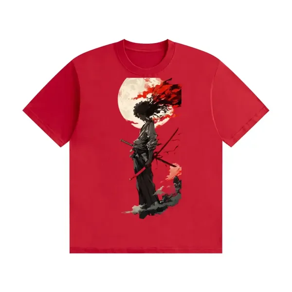 Afro Samurai Moonlit Fury Katana Warrior Graphic Tee - Retro Anime Samurai Shirt