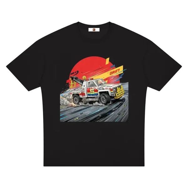 Series 2 Sunset Wrecker Drift T-Shirt - Tow Truck Slide - Black Heavyweight