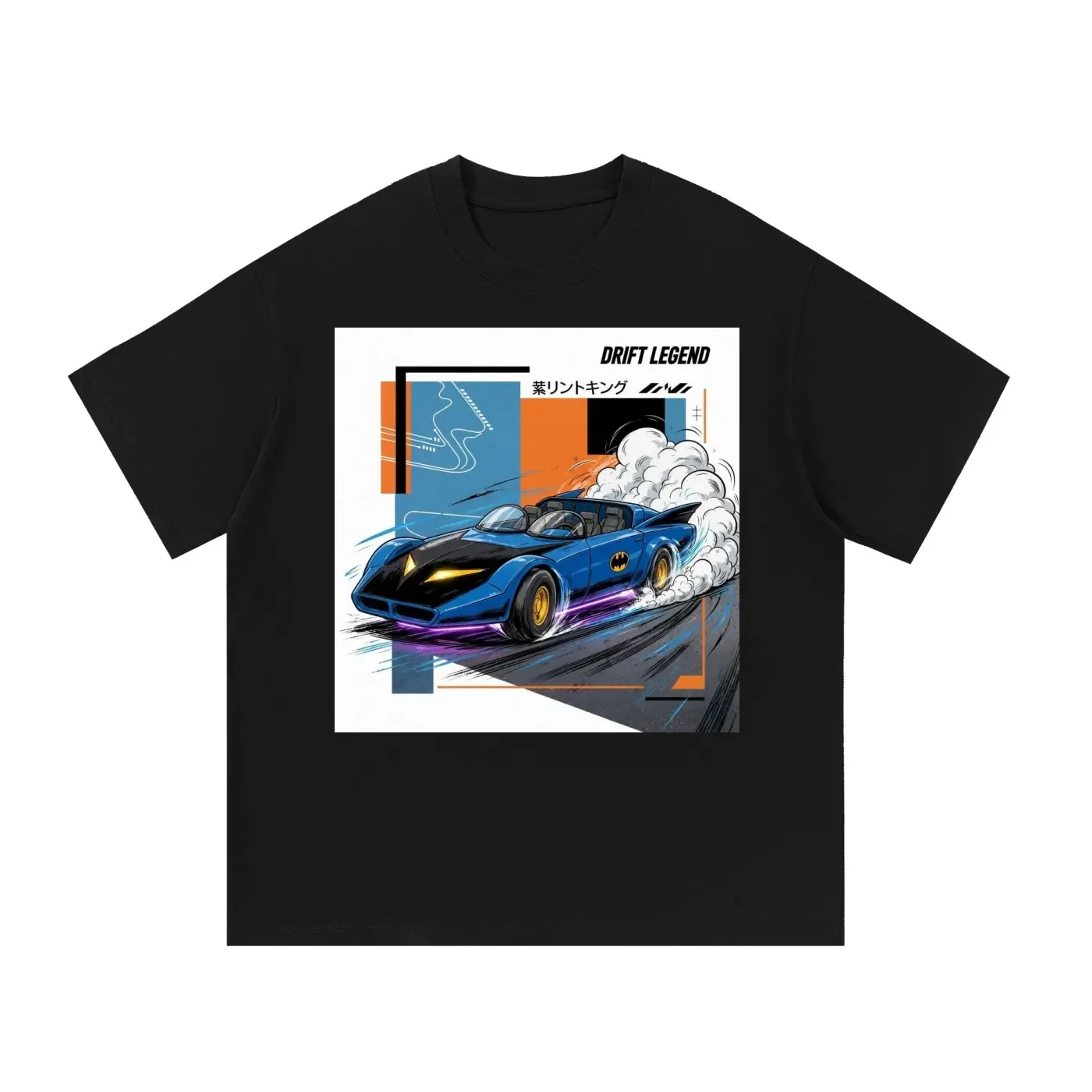 Drift Legend Superhero Bat Car Edition - Blue Comic Hero Drift T-Shirt - Vintage Super Car Graphic Tee