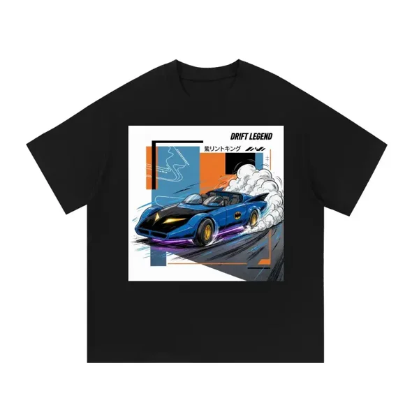 Drift Legend Superhero Bat Car Edition - Blue Comic Hero Drift T-Shirt - Vintage Super Car Graphic Tee