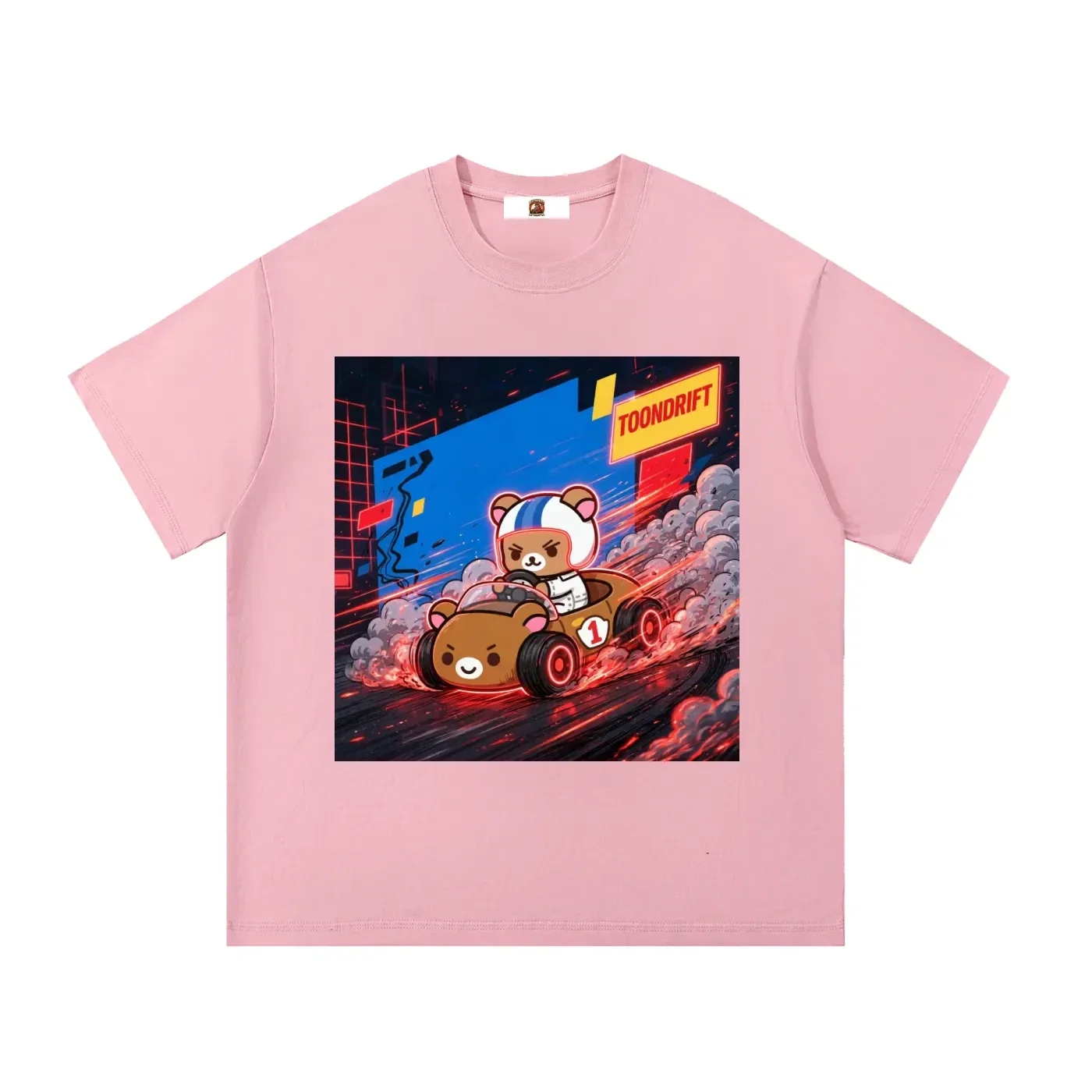 Brown Bear Helmet Racer Roadster Graphic T-Shirt - Pink (TOONDRIFT Edition)