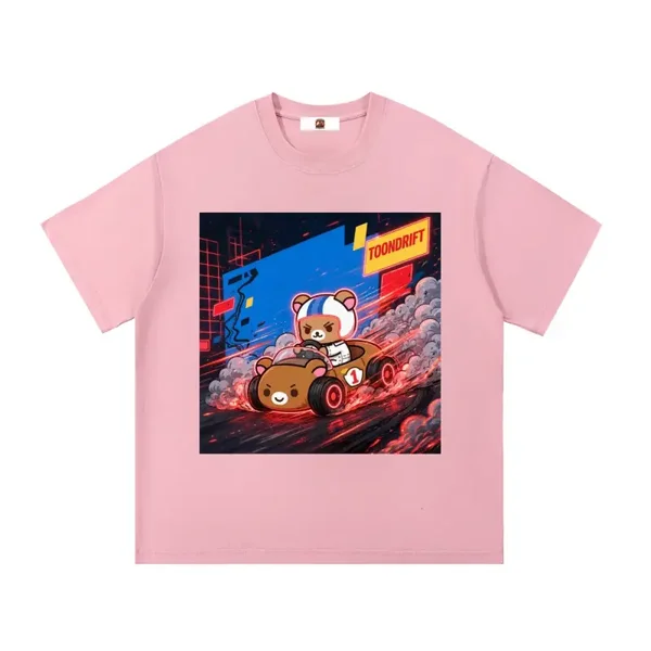 Brown Bear Helmet Racer Roadster Graphic T-Shirt - Pink (TOONDRIFT Edition)