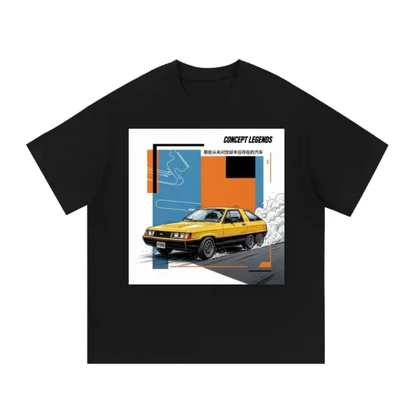 Concept Legends Yellow Hybrid 6-Wheeler Edition - Retro 80s Experimental Concept Car T-Shirt - Vintage Future Tech Tee